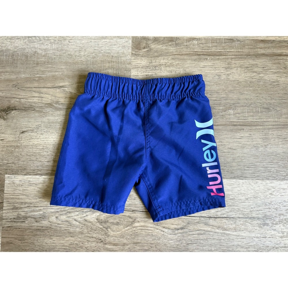 Hurley Boys Blue Swim Trunks Board Shorts Size 3T‎ Gradient Logo Beach Swimwear